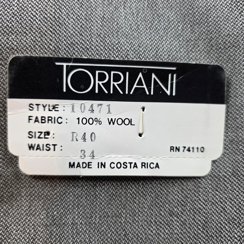 Torriani Mens Grey 100% Wool 2 Piece Suit 3 Button Jacket 42R W34 L30 10471